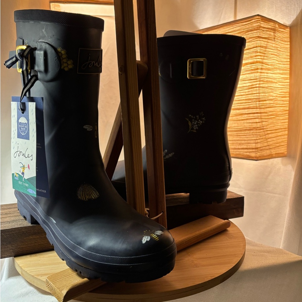 Joules Dark Navy Rain Boots designed with Bees.